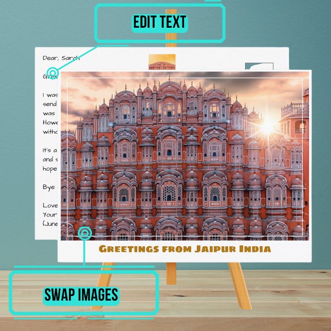 Sol över Hawa Mahal i Jaipur India Vykort (Please enjoy our postcard)