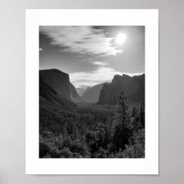 Sol över Valley Yosemite Black and White Photo Poster
