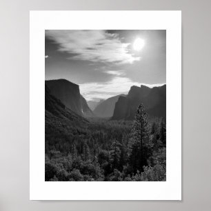 Sol över Valley Yosemite Black and White Photo Poster