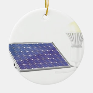 Sol- panel och ljus kula julgransprydnad keramik