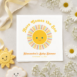 Sol Pojke Baby Shower Här kommer sonen Retro tecke Pappersservett