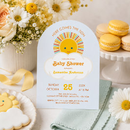 Sol Pojke Baby Shower Här kommer sonen Söt Blå Inbjudningar