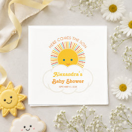 Sol Pojke Baby Shower Här kommer sonen Söt moln Pappersservett