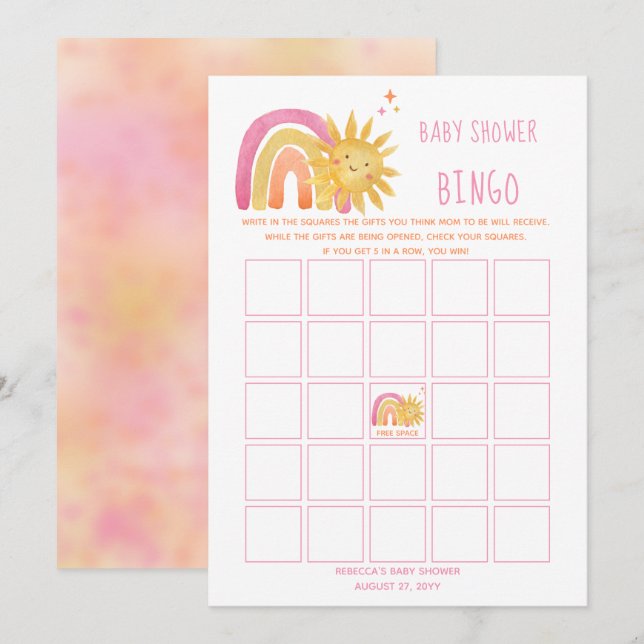 Sol | Rainbow Sunshine Baby Shower Bingo Inbjudningar (Fram/baksida)