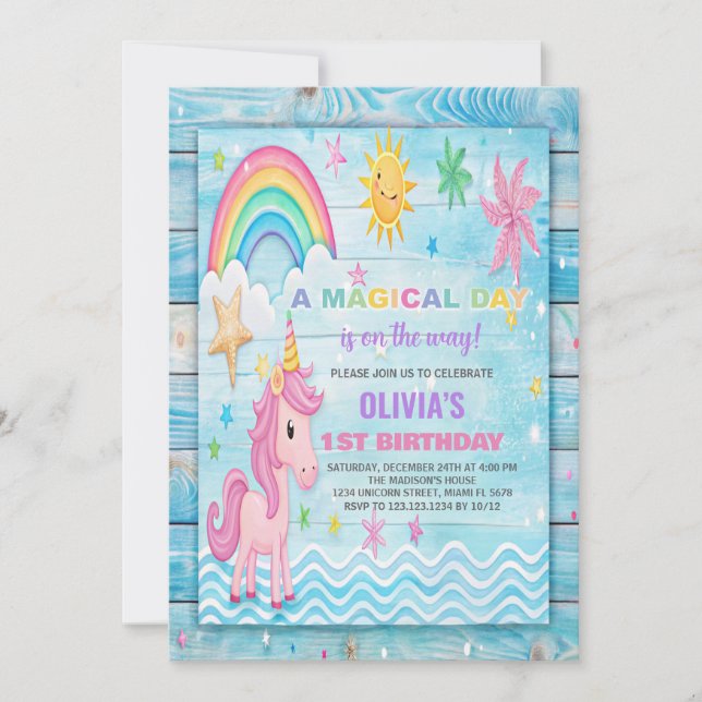 Sol Rainbow Unicorn Birthday-inbjudningar Inbjudningar (Framsida)