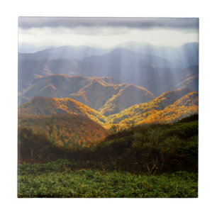 Sol Rays over Shirakami-Sanchi-bergen Kakelplatta