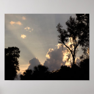 Sol Rays vid Sunset - Himlar-foto Poster