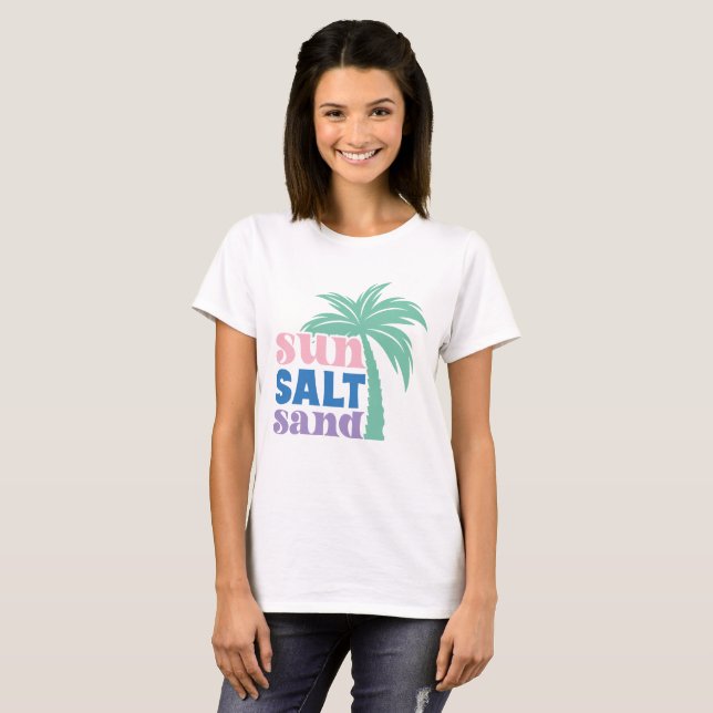 Sol Salt Sand Boho Retro Summer T Shirt (Hel framsida)