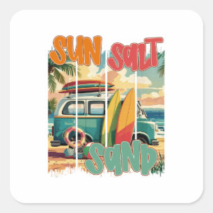 Sol, salt, sand - Retro Beach Vibes Fyrkantigt Klistermärke