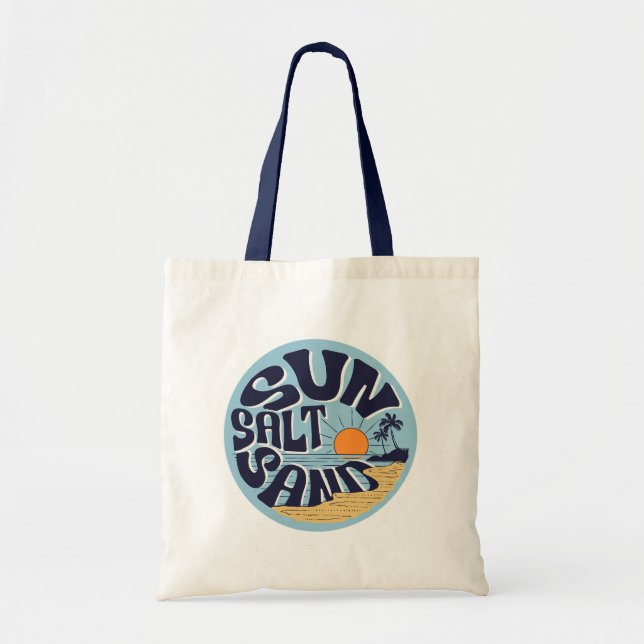 Sol Salt Sand Retro Strand Solnedgång Tygkasse (Framsidan)