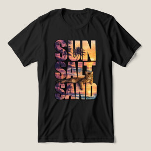 Sol Salt Sand Strand Katt Solnedgång Herr Svart T Shirt