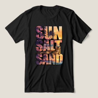 Sol Salt Sand Strand Katt Solnedgång Herr Svart T Shirt