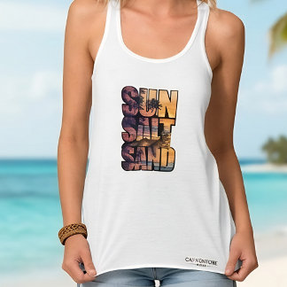Sol Salt Sand Strand Katt Solnedgång Paradis Linne Med Racerback