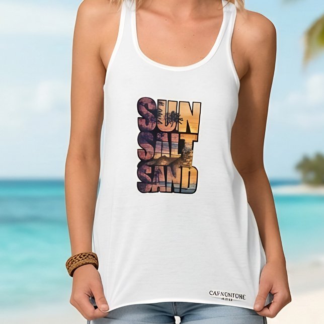 Sol Salt Sand Strand Katt Solnedgång Paradis Linne Med Racerback (Skapare uppladdad)
