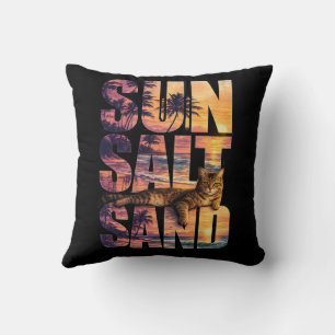 Sol Salt Sand Strand Katt Solnedgång Svart Kudde