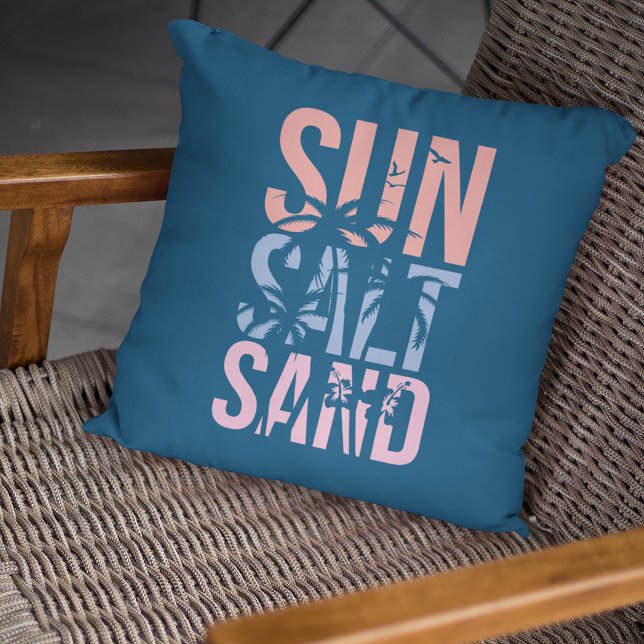 Sol Salt Sand Summer Beach Quote Blue Kudde (Skapare uppladdad)