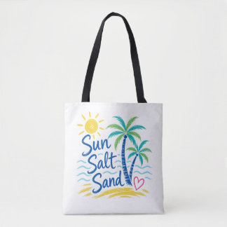 Sol Salt Sand – Tropisk Strand Palmträd Sommar Tygkasse