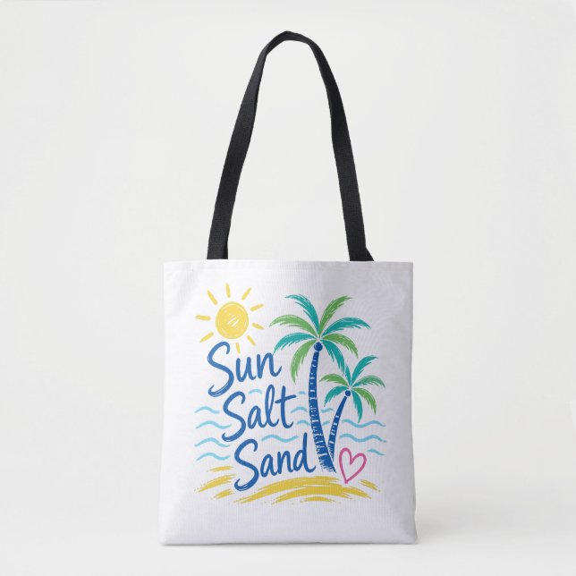 Sol Salt Sand – Tropisk Strand Palmträd Sommar  Tygkasse (Framsida)