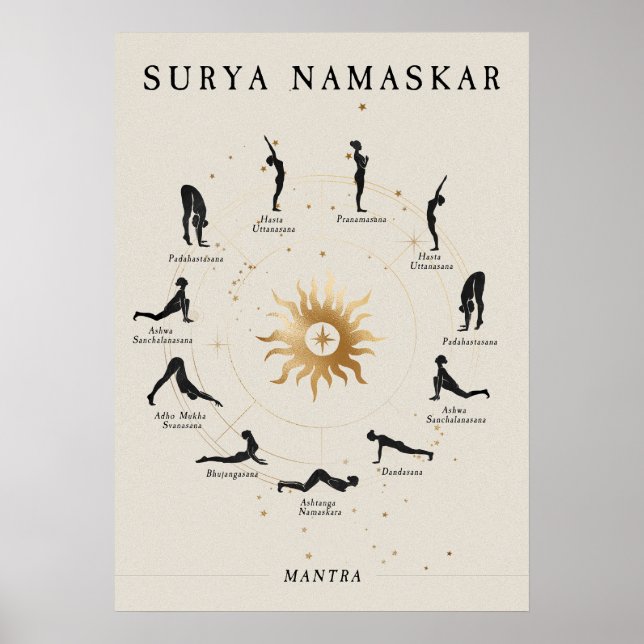 Sol salutation Surya Namaskar yoga asana zen Poster (Framsidan)