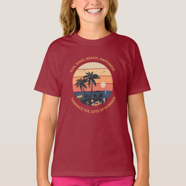 Sol, Sand, Beach, Happity, Embrace Joys of Summ T Shirt (Framsida)
