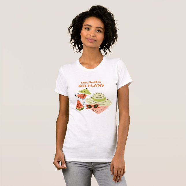 Sol, Sand & Inga Planer T-Shirt – Söt Sommarstrand (Hel framsida)