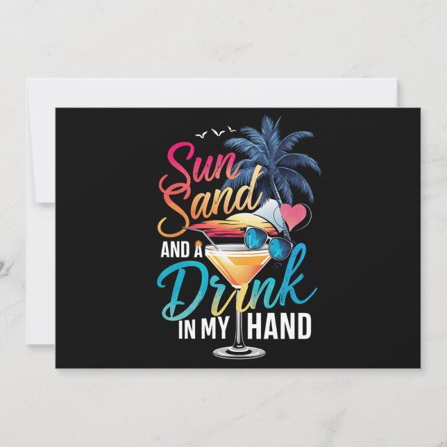 Sol Sand och en Drink I Min Hand Strand Kryssning Inbjudningar (Framsida)