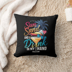 Sol Sand och en Drink I Min Hand Strand Kryssning Kudde