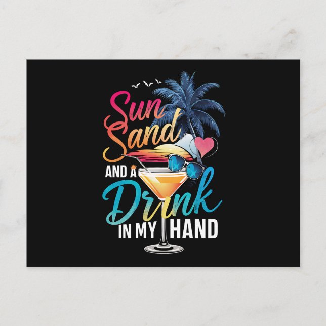 Sol Sand och en Drink I Min Hand Strand Kryssning Vykort (Framsida)