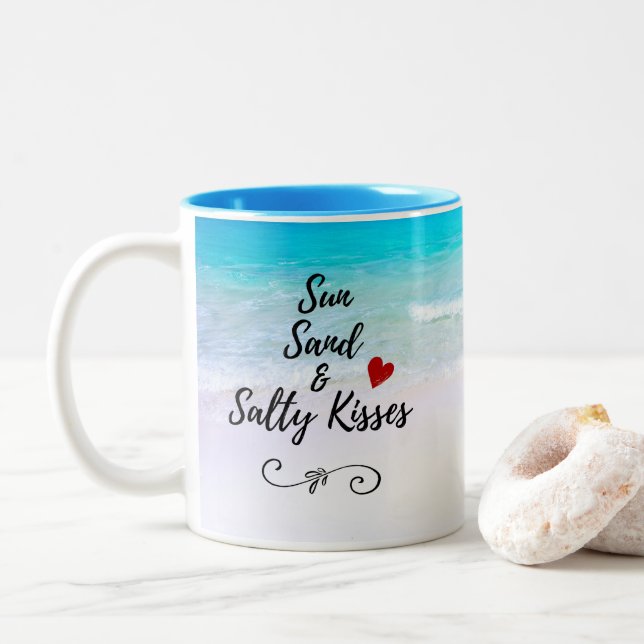 Sol Sand och Salty Kisses Tropical Beach Två-Tonad Mugg (Med munk)