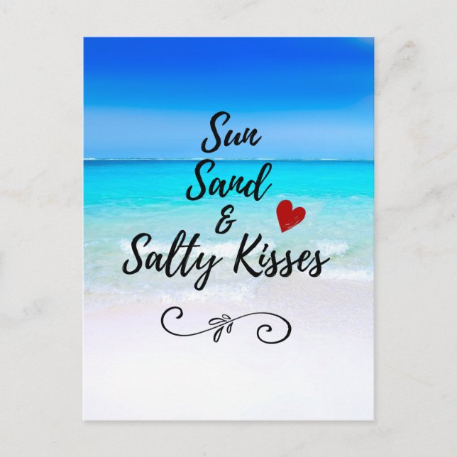 Sol Sand och Salty Kisses Tropical Beach Vykort (Framsida)