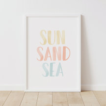 Sol Sand Sjö Akvarell Strand Barnkammardetaljer