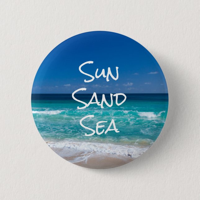 Sol Sand Sjö Tropisk Strand Turkos Vatten Knapp (Framsida)