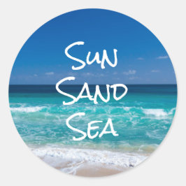 Sol Sand Sjö Tropisk Strand Turkos Vatten Runt Klistermärke