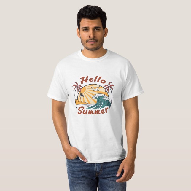 Sol, Sand & Vågar: Välkomna till sommaren T Shirt (Hel framsida)