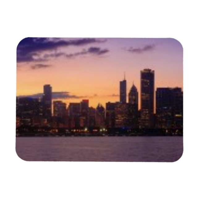 Sol sätter över Chicagoskylinen Magnet (Horisontell)