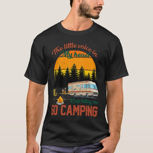 Sol Set Retro Camping Camper Little Voice i min T Shirt (Framsida)