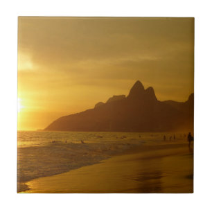 Sol Set vid Ipanema Beach Brasilien Kakelplatta