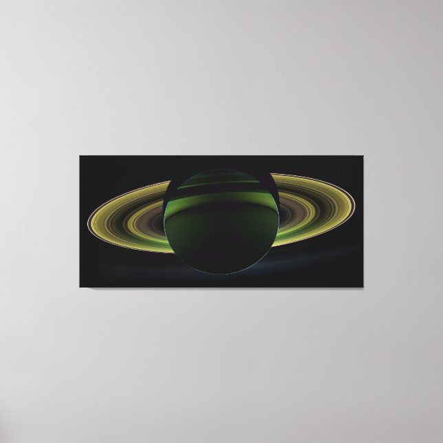 Sol Shining bakom Planet Saturn Casting a Shadow Canvastryck (Framsida)
