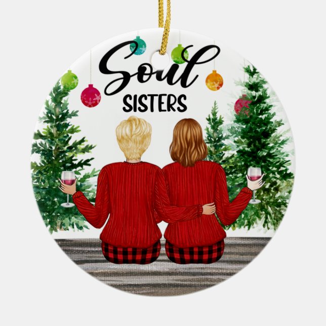 Söl Sisters Julkontroll Byxor Personalize Julgransprydnad Keramik (Framsidan)