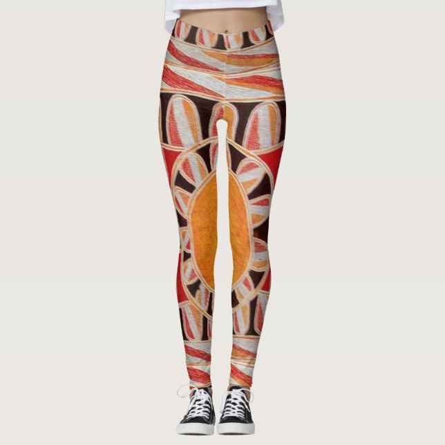 SOL SOLAR ENERGY Abstrakt Geometric Red Orange Leggings (Framsida)
