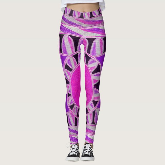 SOL SOLAR ENERGY Abstrakt Geometric Rosa,Vit Leggings (Framsida)