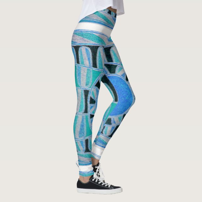 SOL SOLAR ENERGY Abstrakt Geometric Teal Himlar Bl Leggings (Höger)