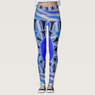 SOL SOLAR ENERGY Abstrakt Geometric White Blue Leggings