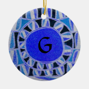 SOL SOLAR ENERGY MONOGRAM Blue Black White Julgransprydnad Keramik