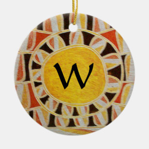 SOL SOLAR ENERGY MONOGRAM gult orange röd svart Julgransprydnad Keramik