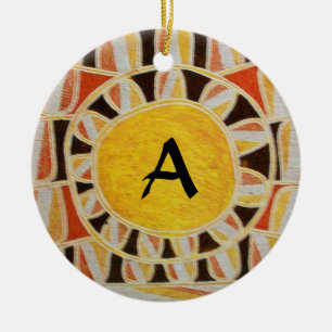 SOL SOLAR ENERGY MONOGRAM gult orange röd svart Julgransprydnad Keramik