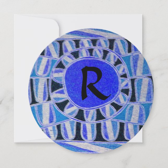 SOL SOLENERGI CIRKEL MONOGRAM, Blå Svart Inbjudningar (Framsida)