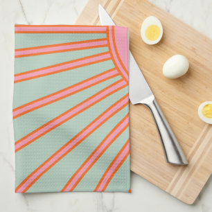 Sol Soluppgång Grönt och Rosa Abstrakt Retro Sunsh Kökshandduk