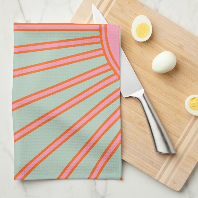 Sol Soluppgång Grönt och Rosa Abstrakt Retro Sunsh Kökshandduk (Vikt i Fjärdedel)