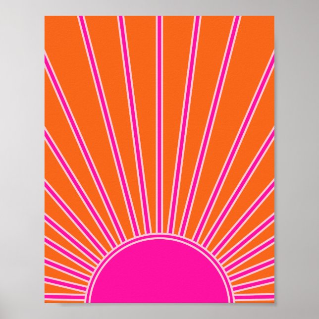 Sol Soluppgång Orange och Shock rosa Solnedgång Poster (Framsidan)